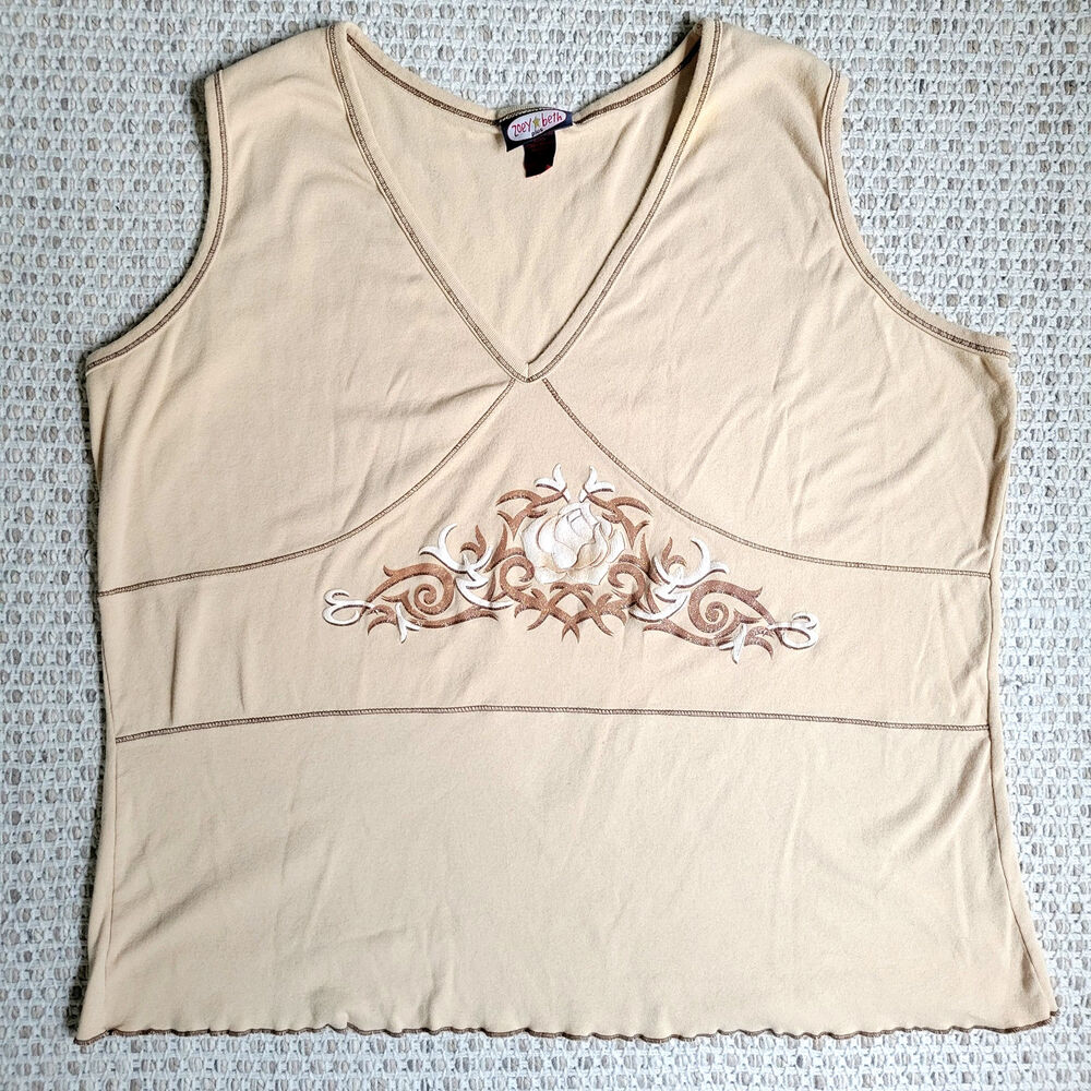 Zoey Beth Y2K Womens 3XL Beige Tan Cotton Tank Top Cyber Vintage Sleeveless